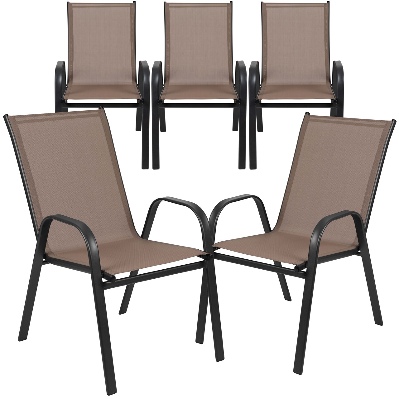 Emma and Oliver 5 Pack. Outdoor Stack Chair with Flex Comfort Material and Metal Frame